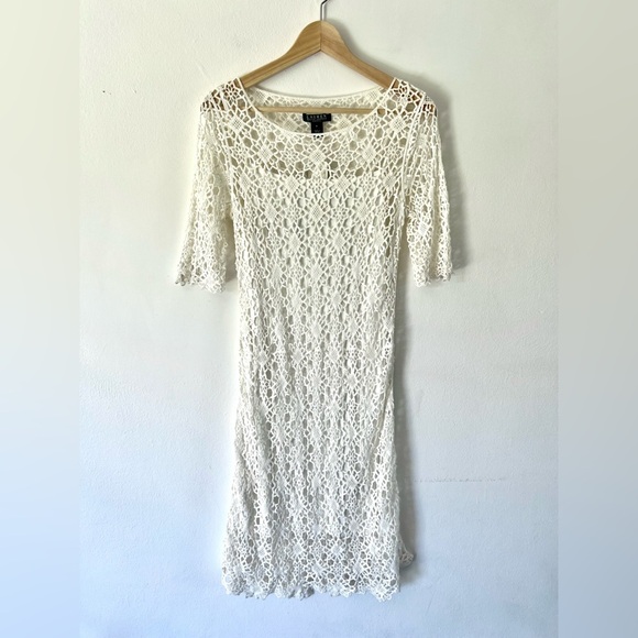 Lauren Ralph Lauren Dresses & Skirts - Lauren Ralph Lauren Ivory Crochet Cotton Half Sleeve Dress Size 6 NWT